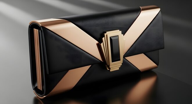 Luxury clutch with geometric foldable construction and metallic clasp for premium accessory design