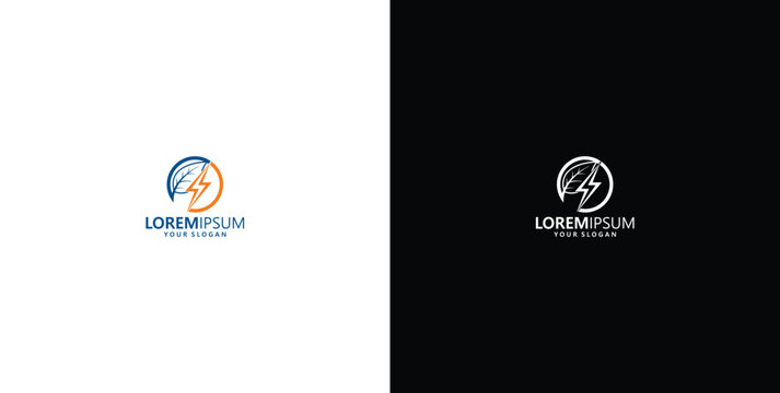 Dynamic abstract logo design combining a vibrant leaf and an electrifying lightning bolt, symbolizing eco-friendly power and sustainable energy solutions for modern branding initiatives