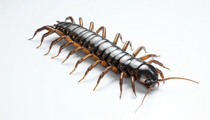Fototapeta premium Centipede Insect Closeup on White Background.