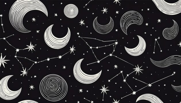 seamless pattern of constellations on a black background