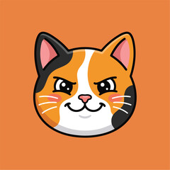 Obraz premium Cute Calico Cat Face Cartoon Illustration.