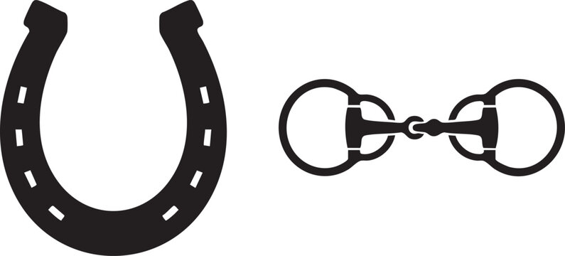 Equestrian Horse Horseshoe and Snaffle Bit Silhouettes for Equine Design