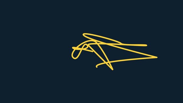 Abstract yellow scribble lines forming artistic shape on solid dark blue background creating modern digital graphic design for various creative projects