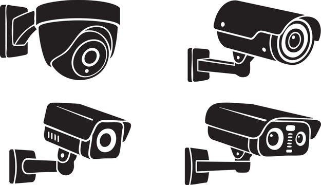 Wall Mounted CCTV Security Camera Silhouettes for Surveillance System Design