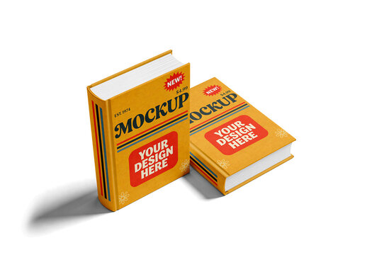 Two Hardcover Books In Isometric View Isolated Mockup