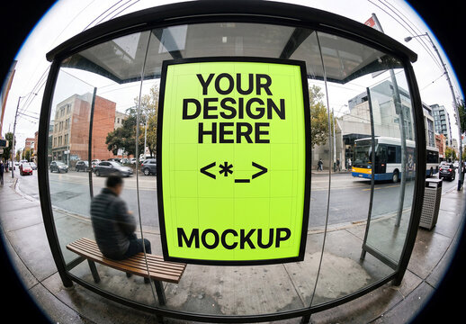 Bus Stop Billboard Mockup Fisheye Lens