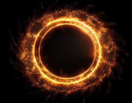 abstract fire ring of sparking fire circle isolated on black background