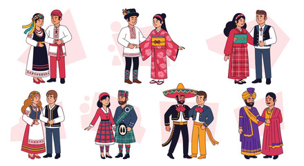 Fototapeta premium People wearing traditional cultural clothing from around the world.
