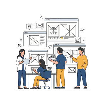 Team of Designers Collaborating on Website Wireframes and Mockups.