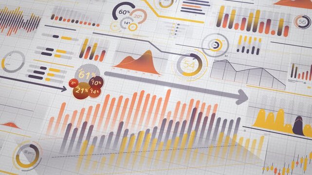 Animation of abstract data infographics on a moving background