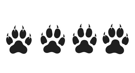 Fototapeta premium Animal Paw Prints - Four Black Silhouettes on White Background
