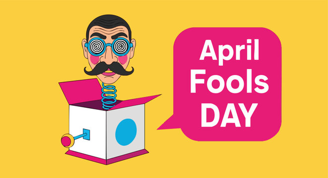 April Fools Day Jack-in-the-box Illustration. Playful Prankster Cartoon. Humorous Holiday Concept.