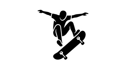 Fototapeta premium Silhouette of a skateboarder performing a trick mid-air, capturing the excitement and dynamism of extreme sports and youth culture.