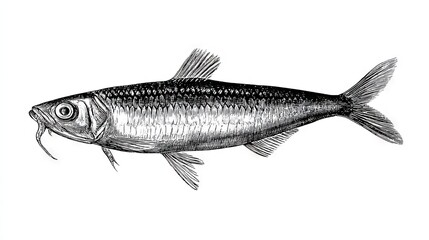 Fototapeta premium Vintage Engraved Illustration of a Fish in Detailed Hand Drawing