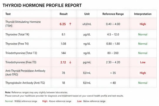 Thyroid hormone profile report with emphasis on health and diagnosis insights
