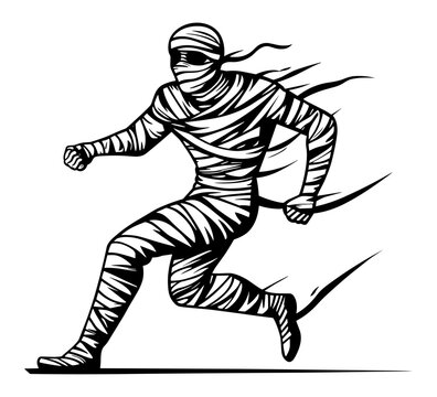 Running mummy wrapped in bandages dynamic horror character