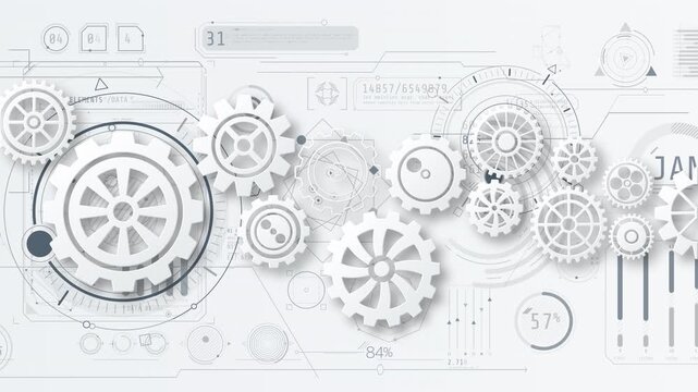 Interlocking of gears creating an abstract technological process mechanism