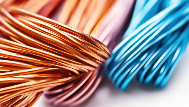 colorful copper wire cable wave isolated on white background 