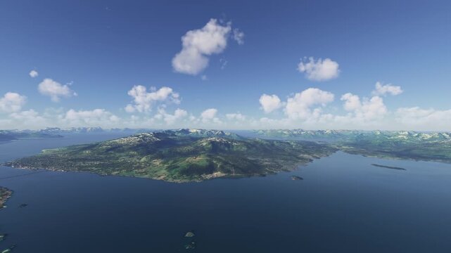Circular aerial drone shot of Vesteralen in Sortland. Norway