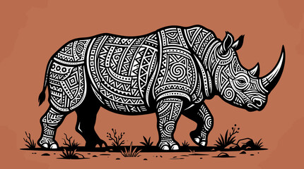 Fototapeta premium Tribal Stenciled Rhinoceros Illustration with Geometric Patterns