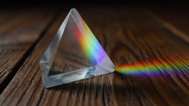 Light Refracting Through Glass Pyramid Creating Rainbow Spectrum