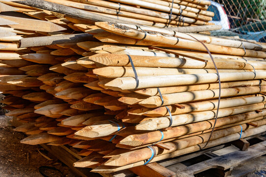 Bundle of wooden support stakes, used for pland support and gardening works