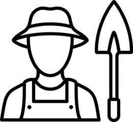 Gardener or farmer icon with hat and handheld shovel for agriculture gardener agriculture gardening character