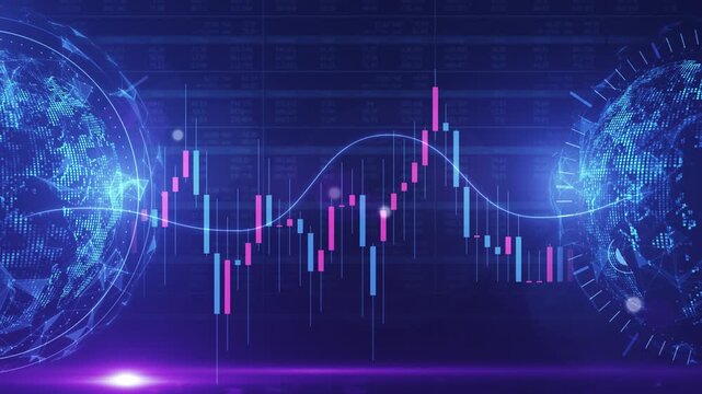 Global financial market analyzing candlestick chart trading data