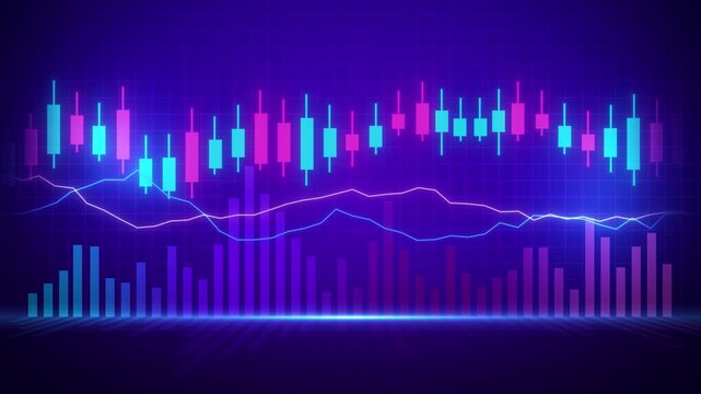 Financial market trading candlestick chart displaying data analysis