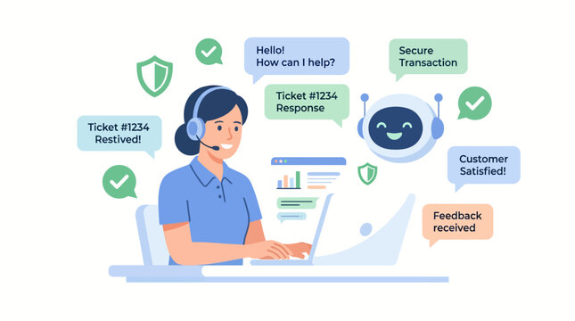 Customer service agent providing secure online support and ticket resolution.