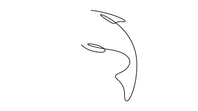 Continuous line drawing animation of a jumping fish, minimalist one line art of salmon or trout for nature and fishing concept