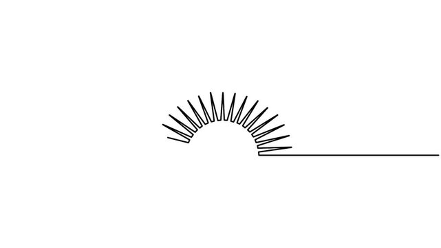 Sunset sunrise animated minimalist continuous line drawing vector illustration for nature concepts. Animated minimalist single line drawing of a sun rising or setting over the horizon.