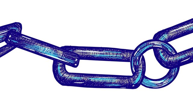Drawing iron binding chains with a blue pen on a white background. Effect of imprisonment and restriction of freedom in 4K.