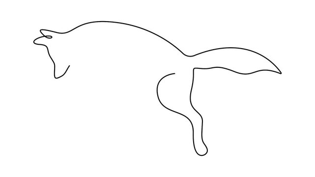 Fox leaping animated minimalist continuous one line drawing vector illustration logo. Animated single line drawing of a jumping fox, ideal for modern branding and nature designs.