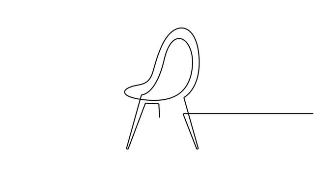 Continuous line drawing animation of a modern chair, minimalist one line art for interior design and home decor concept