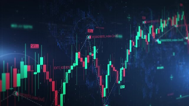 Global stock market trading candlestick chart displaying data
