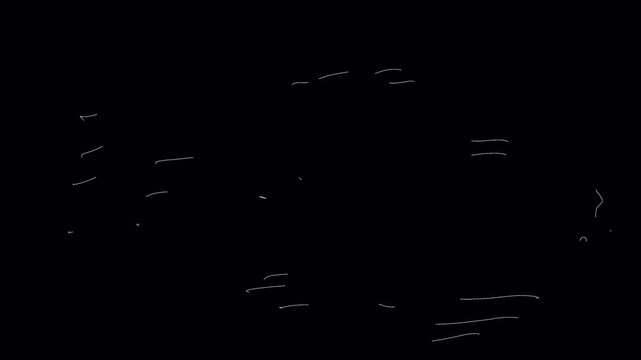Rotating small white scratches on a black screen. Concept of wear scratches wind dust and fog in 4K. Retro damage effect on plastic.