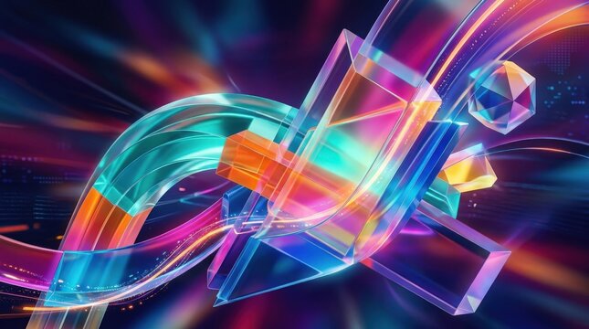 Vibrant abstract background with dynamic 3D shapes, bold geometric composition, colorful translucent forms, modern visual energy and premium design appeal for technology, branding and editorial use,