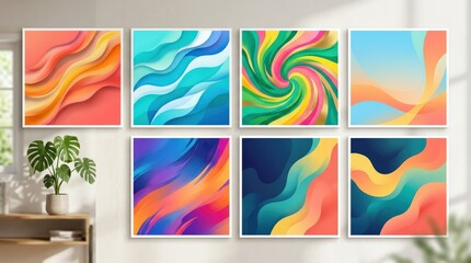 Obraz premium Collection of abstract background designs, summer sale, social media promotional content, modern summer design, seasonal promotion, bold color flow, generous copy space, polished detail, vibrant