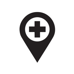 Obraz premium hospital vector icon; black map pointer with hospital symbol