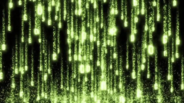 Digital Rain Falling Letters Flowing Down Dark Background With Green Glow