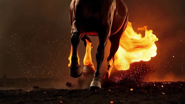 ローアングル接写で火炎の疾走感を強調した炎の馬の素材