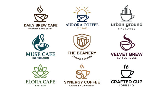 Coffee shop logos with creative designs.