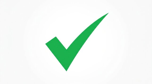 Green check mark symbol isolated on white background, success approval done and yes concept, clean confirmation icon, minimal design element, crisp edges, studio lighting, no logos