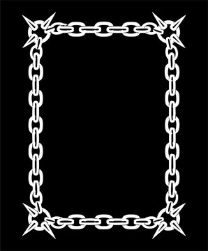 Industrial Chain Link Rectangle Frame Border with Sharp Barbed Gothic Corner Accents