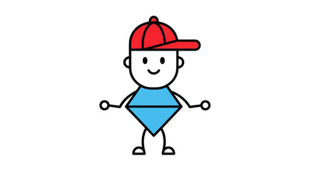 Fototapeta premium Cute Cartoon Boy with Red Cap and Diamond Body