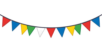Obraz premium Colorful Party Bunting Garland with Multicolored Triangular Flags Isolated on White Background for Celebration and Festival