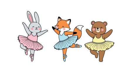 Cute Ballet Animals Dancing - Bunny, Fox, Bear in Tutus © Sepeda