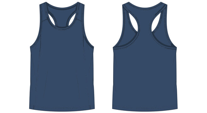 Blue Tank Top Mockup: Front and Back View of Sleeveless T-Shirt