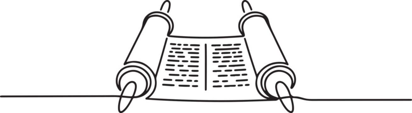 Torah scroll. One continuous line drawing. one line icon drawing vector